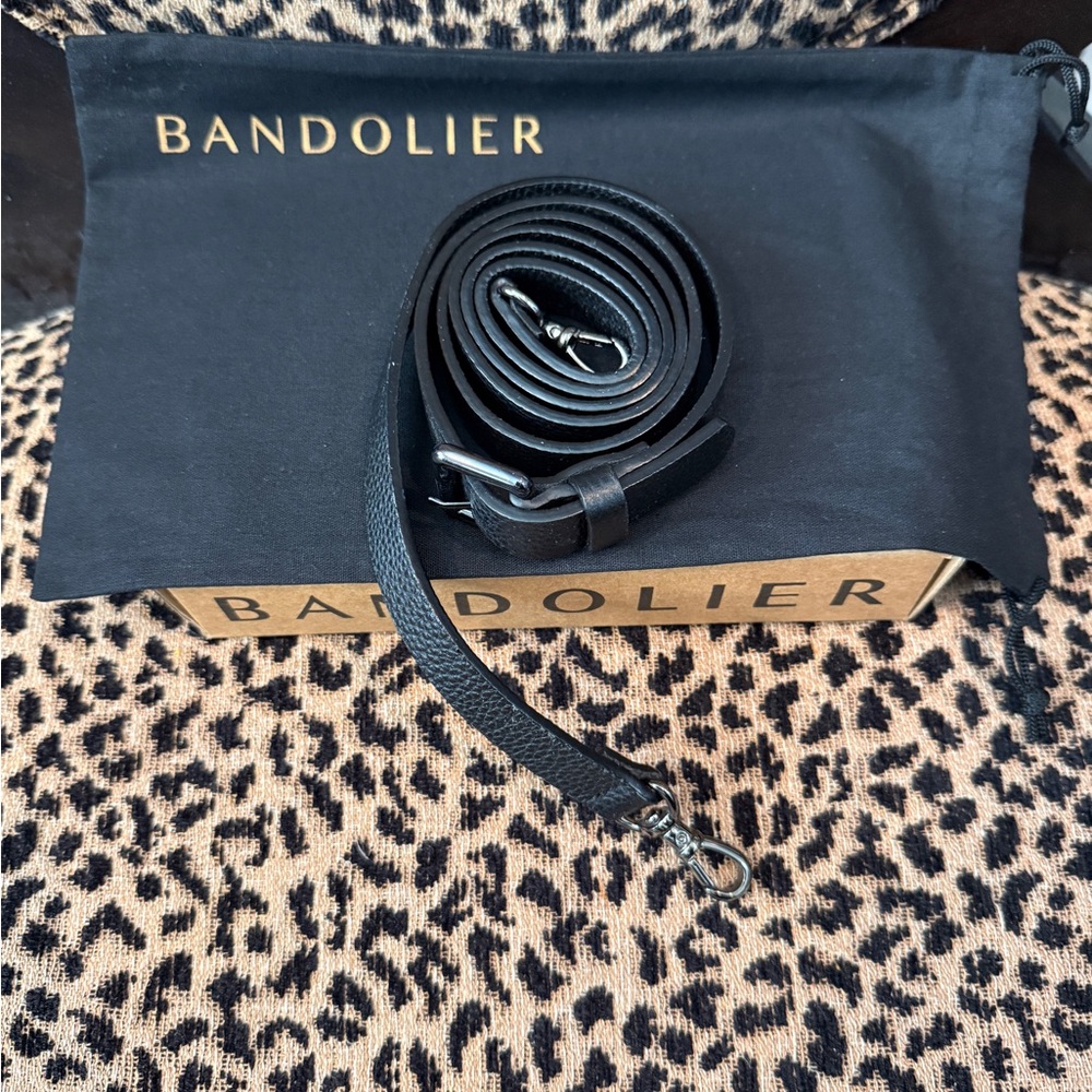 Bandolier Black Leather Removable Crossbody Strap with Gunmetal Hardware